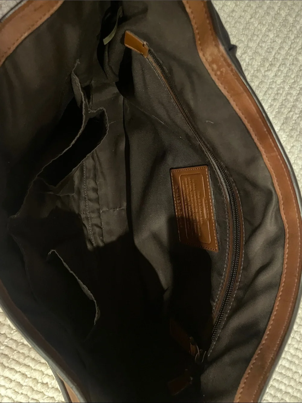 Coach Tan Brown Leather Messenger Bag with Dark Brown Strap